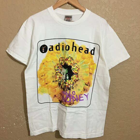 oneita Other - Radiohead Pablo Honey Flower T-Shirt Large White
